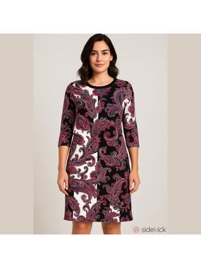 BCBGMAXAZRIA Dress, paisley design crew neck,3/4 sleeves, size Small